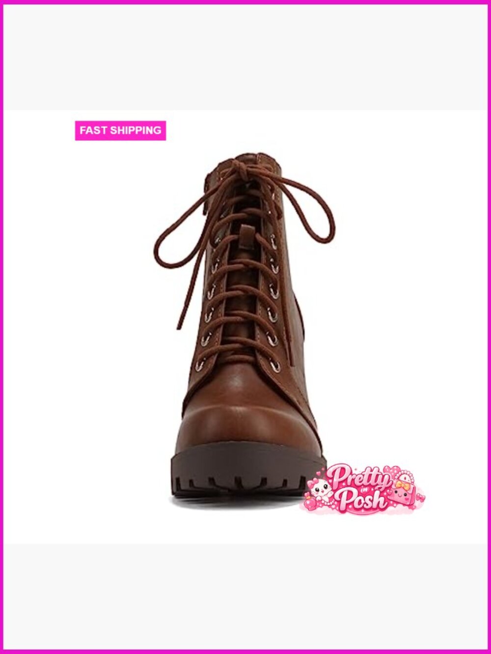 Fashion Lace Up Military Inspired Ankle Boot with Stacked Heel and Side Zipper - Picture 3 of 4